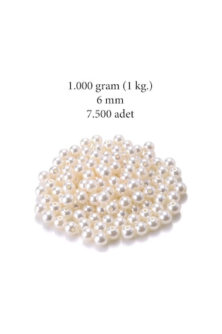 1.000 Gram 1 Kg. 6mm Krem Renk Plastik İnci Boncuk Çanta Ve Takı Yapım Boncuğu 7.500 Adet