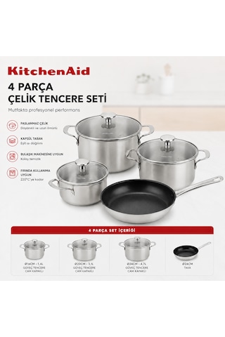 Kitchenaid 7 Pcs Çelik Tencere Seti Metalik