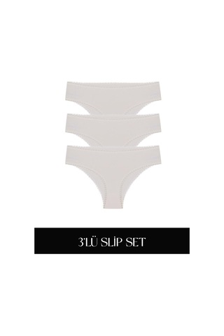 Cotvie Ekru Pamuklu Slip 3'lü Set Külot Ekru