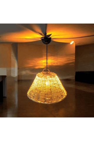 Hasır Doğal Saçaklı 40 Cm Çap Dekoratif Avize Sarı