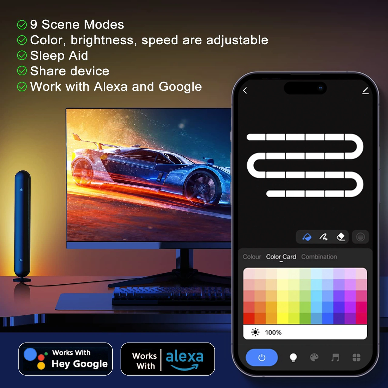 Folinda Rgb Led Müzik Rhythm Işıklı, Bluetooth Ve Wi-fi İle Kontrollü, Oyun Ve Ev Dekoru İçin Akıllı Stüdyo Ambiyans Lambası 2 Adet Renkli