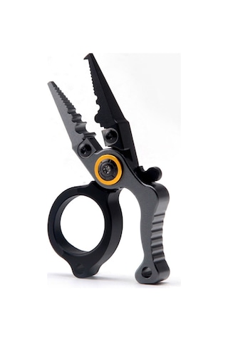 Kilitli Alüminyum Mini Olta Pensi - Halka Açıcı, Misina Makası, Çok Amaçlı Balıkçılık Aleti Siyah-gris