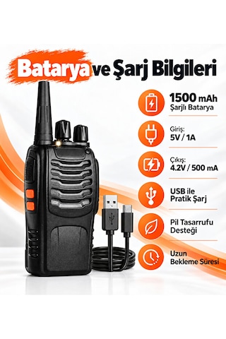 16 Kanallı El Telsizi 2 Li Set 1500 Mah Şarjlı Batarya Uhf 400 470 Mhz Led El Fenerli
