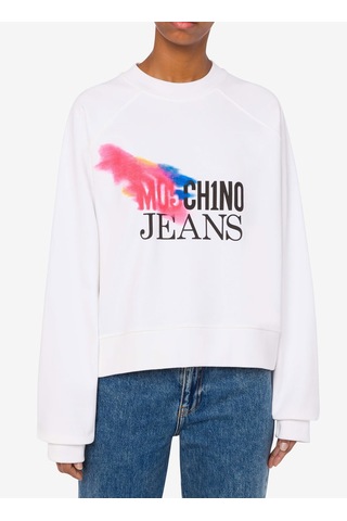 Moschino Jeans Beyaz Kadın Yuvarlak Baskılı Sweatshirt J1709-1002