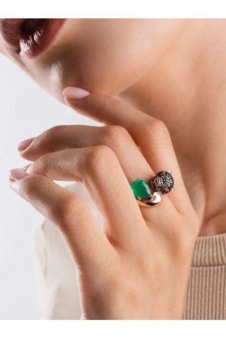 Lamponi 925 Ayar Gümüş 585 Ayar Altın Agat, Spinel Ve Zümrüt İle Yüzük 60061361 Altın