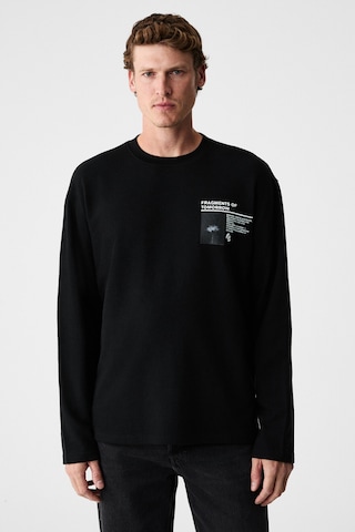 Grımelange Fragment Erkek %100 Organik Pamuklu Baskılı Uzun Kollu Siyah T-shirt Siyah