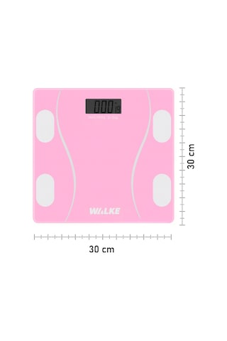 Walke Premium Seri Dijital Baskül Yağ Su Kas Vücut Kitle Endeksi Kilo Ölçer Tartı 30 30 Cm Pembe