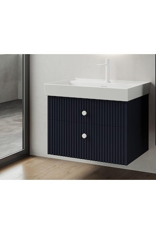 Denko Marsilya 80 Cm Mat Lacivert Banyo Dolabı Takımı Antrasit