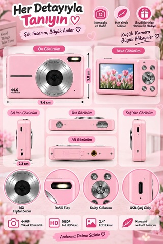 4k Figürlü Çantalı Dijital Video Kamera 44mp 16x Zoom Işıklı Kart Dijital Fotoğraf Makinesi 64gb Haf