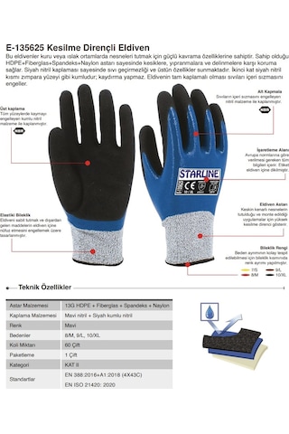Kesilmez Eldiven E-135625 Nitril Köpük Starline 4x43c 9 Numara