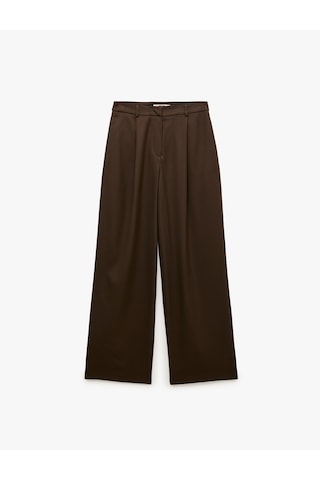 Koton Yüksek Bel Cepli Regular Fit Viskon Karışımlı Pileli Geniş Paça Pantolon Kahverengi 7wak40007uw Kahve