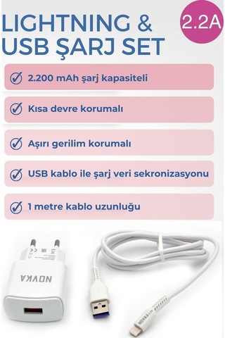Novka NVK07 Lightning Uyumlu 2.2 A Şarj Cihazı