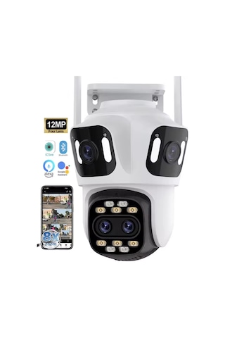 12mp 3k 4 Lensli Wifi Ptz Kamera 8x Zoom 360 Görüş Ip66 Gece Görüş Akıllı Güvenlik Kamera