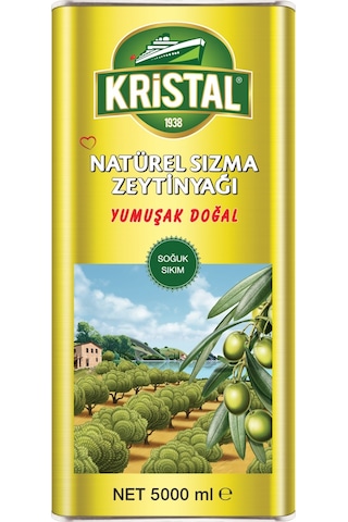 Kristal Soğuk Sıkım Yumuşak Doğal Naturel Sızma Zeytinyağı Teneke 5 L