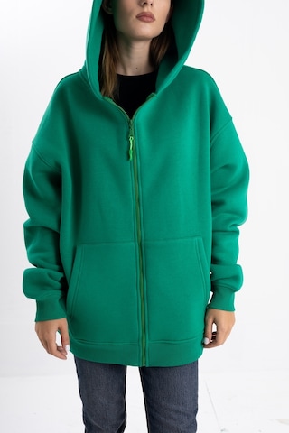 Kapşonlu Fermuarlı Yeşil Hoodie College Yeşil