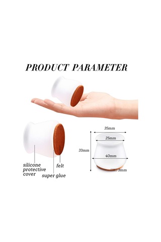 24 Adet Keçe İle Geliştirilmiş Silikon Sandalye Ayağı Koruyucusu, Beyaz Diğer