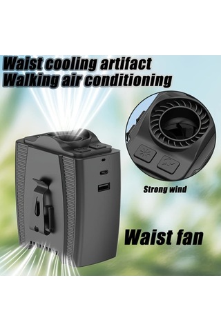 Xuweiwei 1 Adet Şarj Edilebilir 5000mah Siyah Bel Fanı 5 Hızlı Rüzgar Ayarı Taşınabilir Usb Fan Seyahat İçin