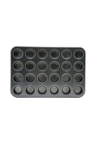 24 Gözlü Metal - Siyah Düz Muffin - Kek Kalıp Bx40 26 Cm