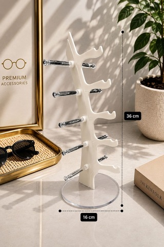 5'li Yelken Model Sedef Beyaz Gözlük Standı Akrilik 5 Bölmeli Organizer