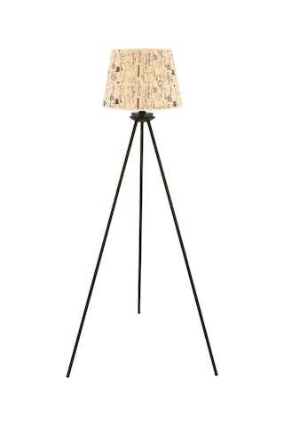 Epona Desenli Şapkalı Siyah Modern Dekoratif Salon Lambader Krem