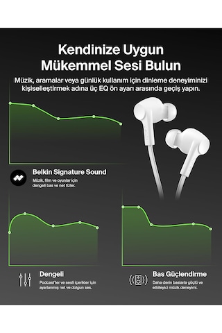 Belkin Soundform Anc Usb-c Bağlantılı, Mikrofonlu Kulakiçi Kablolu Kulaklık, Beyaz