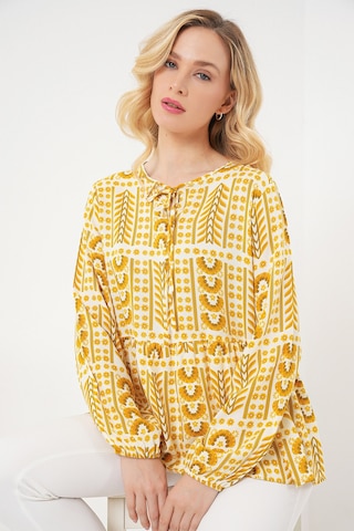 Kadın Desenli Uzun Kol Bluz 970 - Sarı Sari