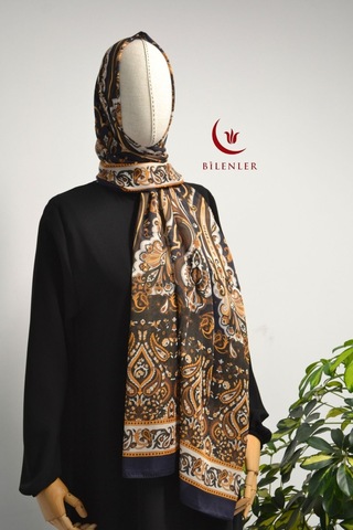 Bilenler Etnik Desenli Pamuklu Şal 70x190 Cm Lacivert