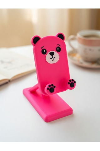 Pati Ve Ayı Tasarımlı Sevimli Telefon Standı - Pembe - Çocuklara/hayvanseverlere