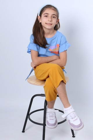 Kız Çocuk İkili Takım Sırt Baskılı Püsküllü Kolları Fıfırlı F20 Mavi