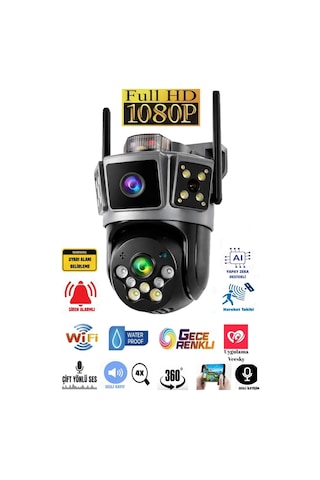 Avenir Çift Kameralı 6mp Full Hd Hareket Takipli Polis Çakarlı Alarmlı Wifi Güvenlik Kamerası