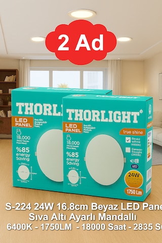 Thorlight 2 Tane S-224 24w Beyaz Led Panel Sıva Altı Aydınlatma 16.8 Cm 6400k Beyaz