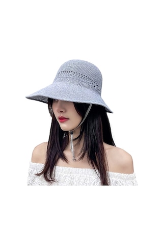 Kişiye Özel Dokuma Şapka Yumuşak Ve Hafif Geniş Kenarlı Yazlık Güneşlik, Doğal Hasır Malzeme İle Rahat Ve Şık Tasarım Gri