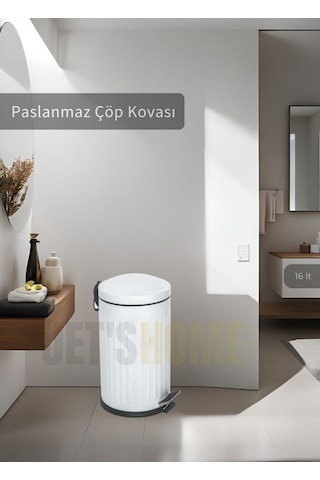Jet's Home Pedallı Banyo Çöp Kovası Paslanmaz 16 Lt Mutfak Çöp Kutusu Beyaz Beyaz