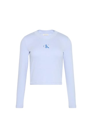Calvin Klein Ls Monologo Baby Tee Kadın Mavi Uzun Kollu T-shirt-12034 Mavi