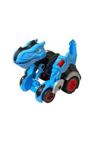 Trex Dinazor Figür Araba Sürtmeli Teker Transformers Robot Dinozor 15cm Mavi Renkli