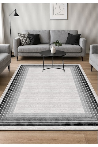 Siyah Gri Dijital Baskı Salon Halısı Kaymaz Tabanlı Yıkanabilir Halı Yolluk 529 Gri