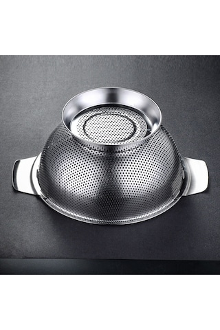 Rocco Gümüş Paslanmaz Çelik Kevgir Karıştırma Kasesi Salata Makarna Sebze Meyve Süzgeç 22,5 Cm Çelik