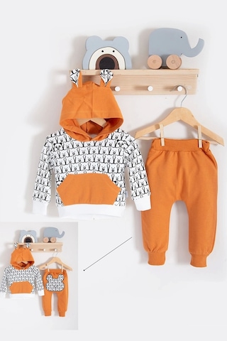 Baby Donat Minik Ayıcıklar Desenli 2'li % 100 Pamuk Erkek Bebek Takımı hardal