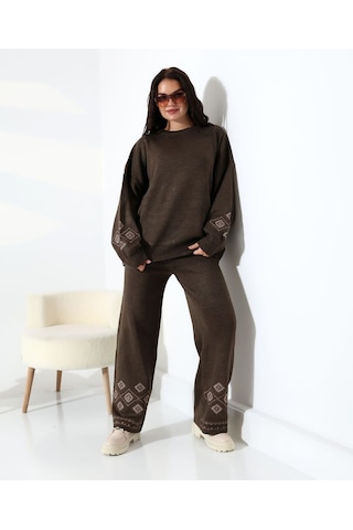 Marakeş Esintisi Alt-üst Triko Takım Kahverengi