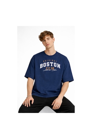 Misa Tahtakale Boston - Baskılı Oversize Tişört Lacıvert Çok Renkli