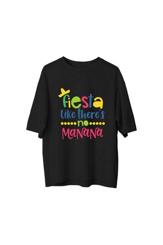 Paybuy Fiesta Ruhunu Yaşa Baskılı Erkek Oversize Tişört Siyah