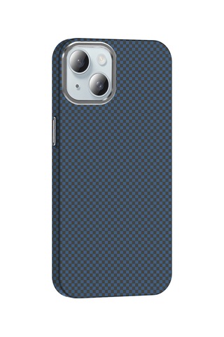 Noktaks - İphone 15 Uyumlu Kılıf Magsafe Özellikli Karbon Fiber Görünümlü Gros Kapak - Gri-siyah - T36928