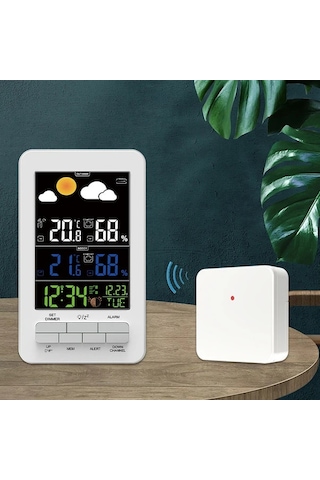 Motion003 Beyaz Hava Istasyonu Dis Mekan Sensorlu Buyuk Lcd Ekran Ic Dis Sicaklik Nem Basinc Tahmin Ev Ofis Bahce
