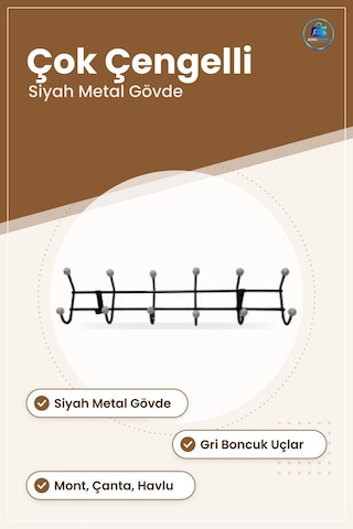 Askılık Siyah Metal Boncuklu Duvar Tipi Mont Havlu Çanta Elbise A Çok Renkli