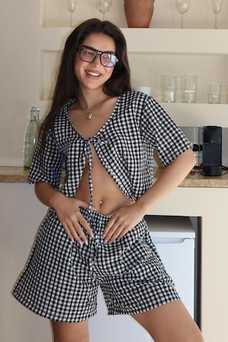 Madmext Siyah Pötikareli Şort Bluz Takım Mg2373