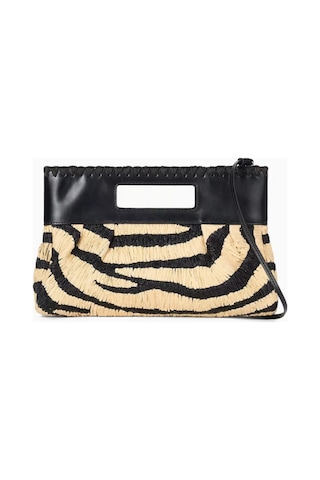 Staud Zebra Desenli Clutch Çanta, Rafya & Deri Lena , Çok Yönlü Şıklık El Çantası Siyah