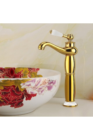 Fause Yüksek Çanak Rustik Lavabo Bataryası Vintage Altın Ksl100-G