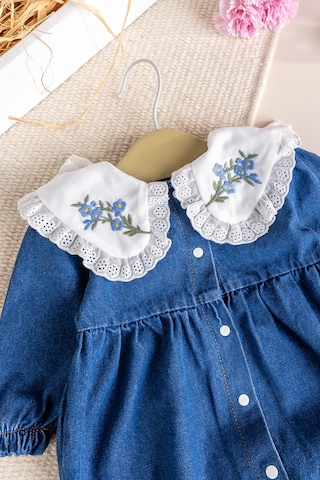 Baby Mod Fistolu Bebe Yaka %100 Pamuk Denim Kız Bebek Kot Tulum Mavi