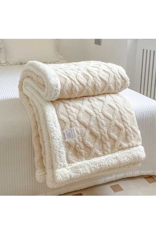 Flybuy Yumuşak Tek Renk Pirinç Kuzu Kadın Kalın Kadife Hqgoodstore Ev Düz Çift Beyaz Bej Battaniye Şık 200x150cm Beyaz