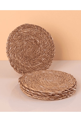 Hasır 6 Lı Bardak Altlığı 12 Cm Çay Fincan Kupa Mum Altlığı Dekoratif Supla Koyu Kahverengi